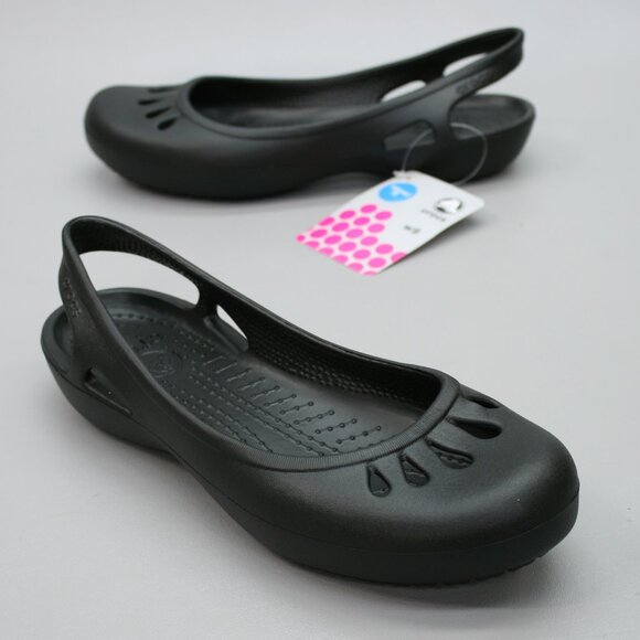 Crocs Ladies 9 Relaxed Fit Malindi Black Flats Slip-on Ballet Loafers Shoes NEW - Picture 1 of 9